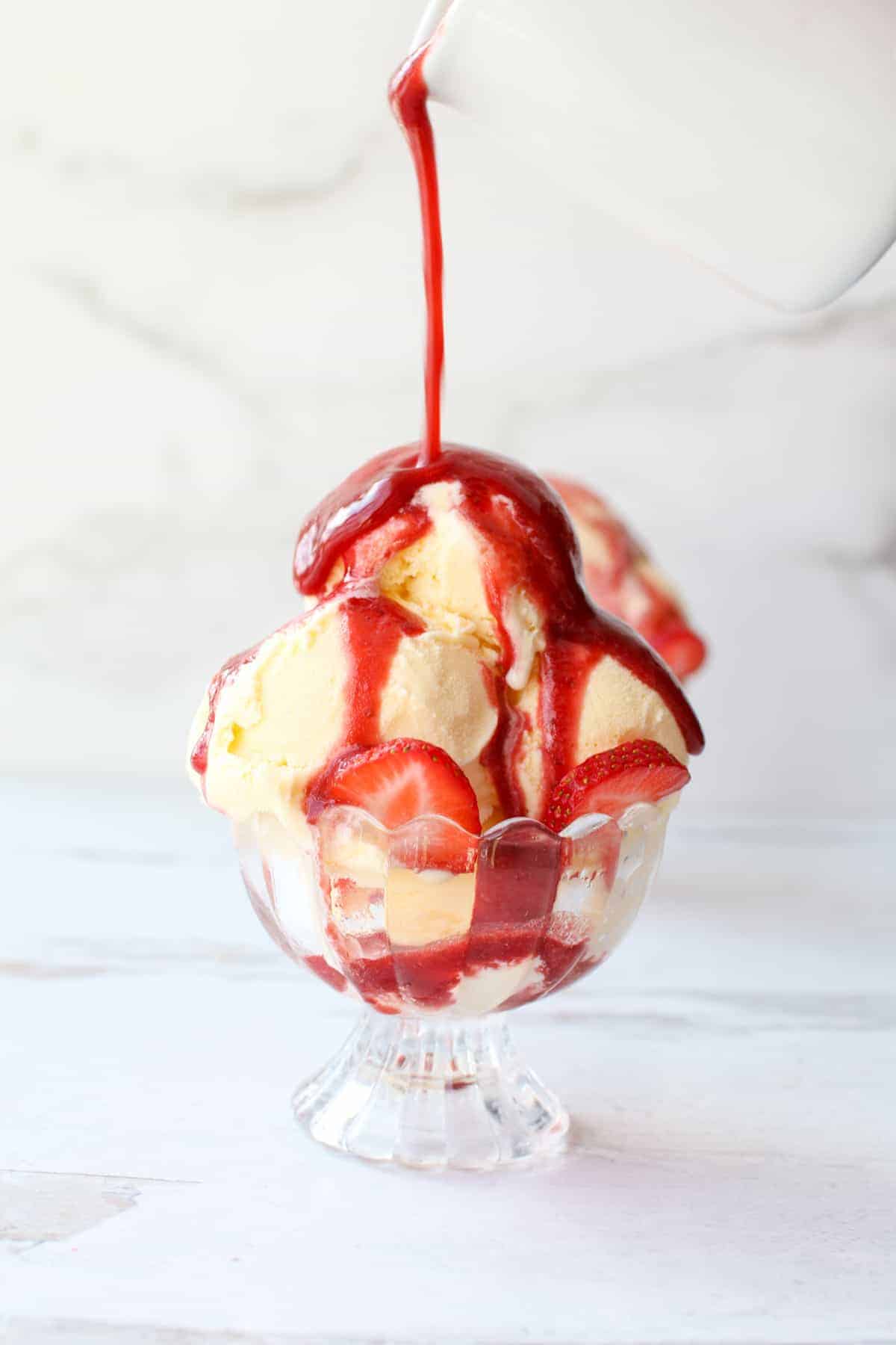 Icecream With Strawberry Syrup