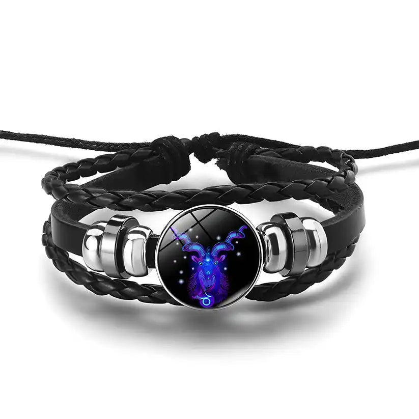 Astrology Zodiac Spirit Bracelet – PU Leather & Metal Adjustable Charm Bangle
