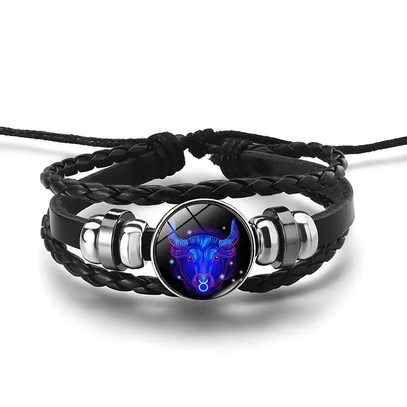 Astrology Zodiac Spirit Bracelet – PU Leather & Metal Adjustable Charm Bangle
