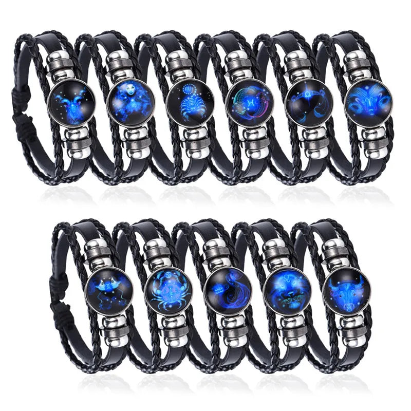 Astrology Zodiac Spirit Bracelet – PU Leather & Metal Adjustable Charm Bangle