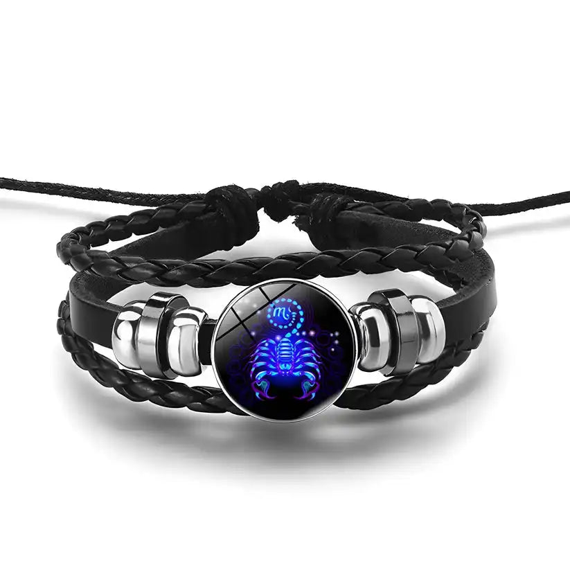 Astrology Zodiac Spirit Bracelet – PU Leather & Metal Adjustable Charm Bangle