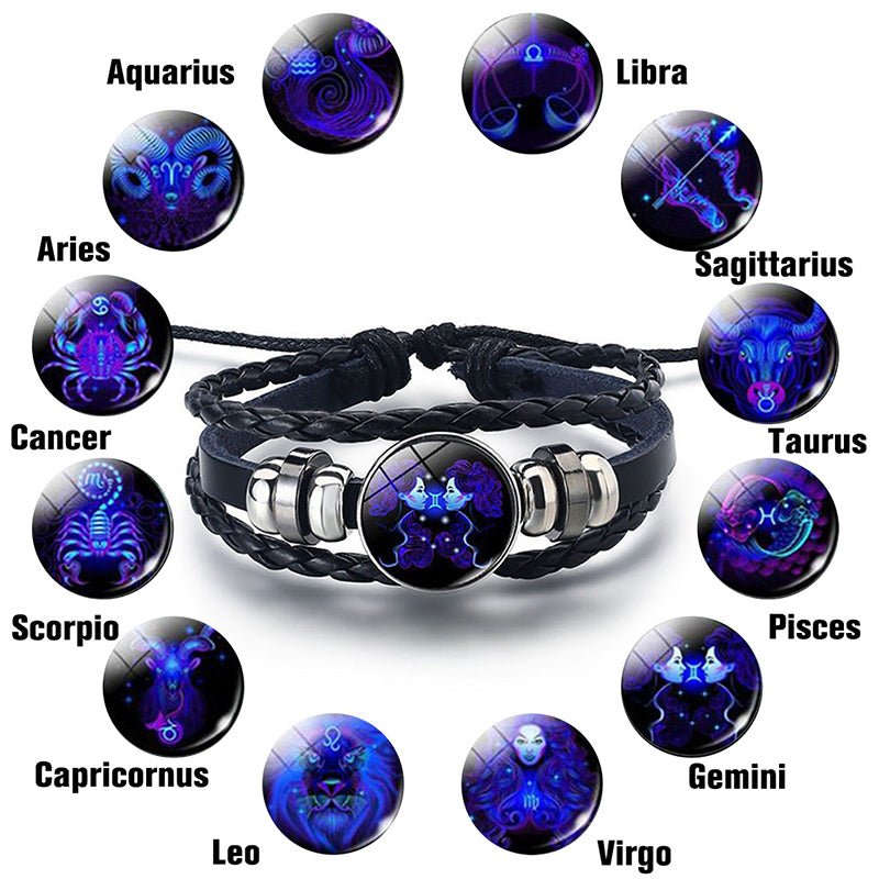 Astrology Zodiac Spirit Bracelet – PU Leather & Metal Adjustable Charm Bangle
