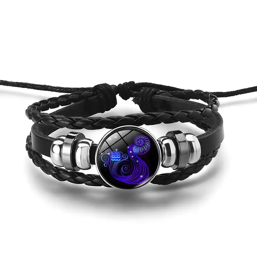 Astrology Zodiac Spirit Bracelet – PU Leather & Metal Adjustable Charm Bangle