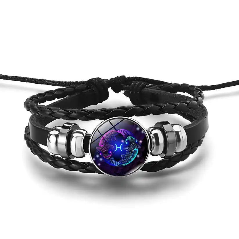 Astrology Zodiac Spirit Bracelet – PU Leather & Metal Adjustable Charm Bangle