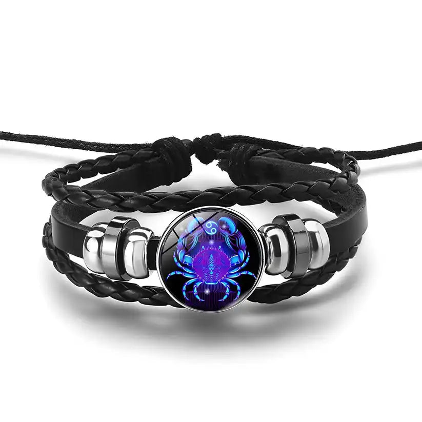 Astrology Zodiac Spirit Bracelet – PU Leather & Metal Adjustable Charm Bangle