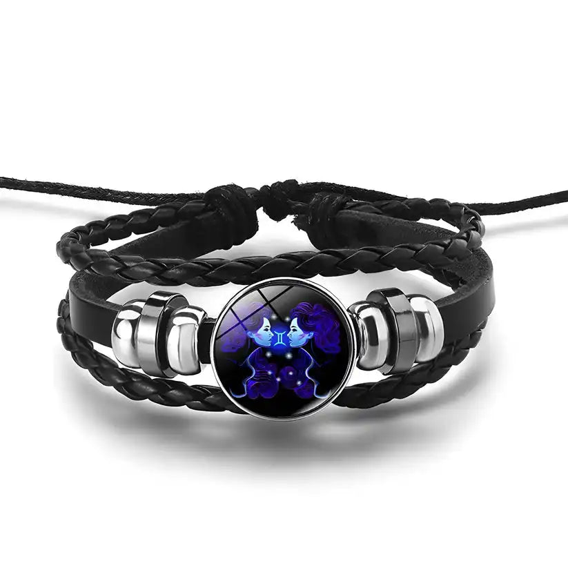 Astrology Zodiac Spirit Bracelet – PU Leather & Metal Adjustable Charm Bangle