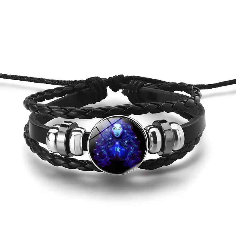 Astrology Zodiac Spirit Bracelet – PU Leather & Metal Adjustable Charm Bangle