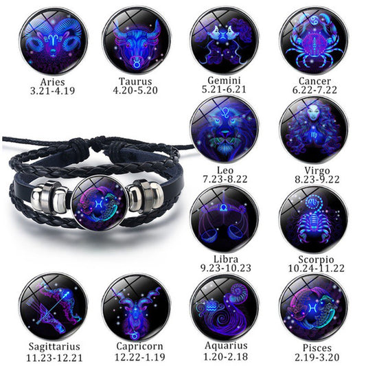 Astrology Zodiac Spirit Bracelet – PU Leather & Metal Adjustable Charm Bangle