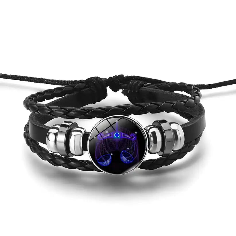 Astrology Zodiac Spirit Bracelet – PU Leather & Metal Adjustable Charm Bangle